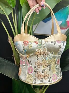 90s Vintage Floral Brocade Bustier Handbag